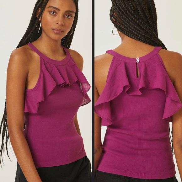 Anthropologie Tops - Anthropologie MAEVE Ruffled Ribbed Top NWT Sz. XL